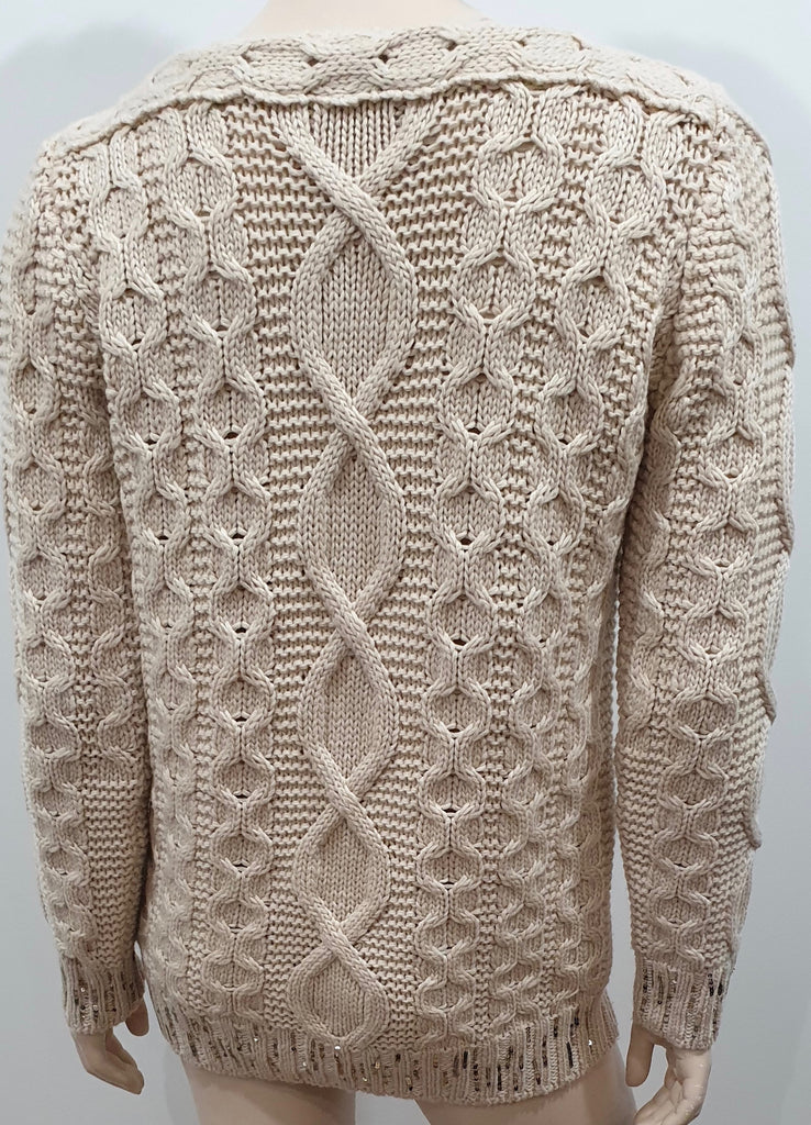 ICEBERG Cream Wool Chunky Cable Knit Sequin Long Sleeve Sweater Jumper EU40/S
