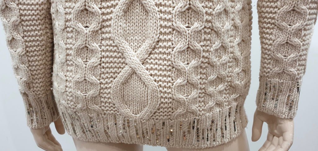 ICEBERG Cream Wool Chunky Cable Knit Sequin Long Sleeve Sweater Jumper EU40/S