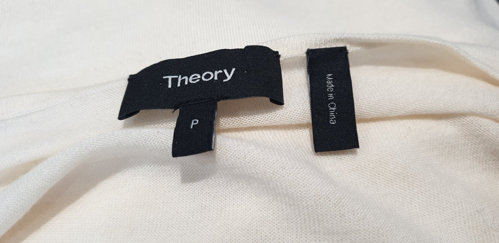 THEORY Cream Merino Wool Fine Knit Scoop Neck Long Sleeve Jumper Sweater Top P