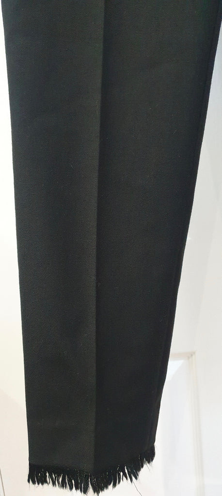 CLAUDIE PIERLOT Black Wool Blend Tapered Slim Leg Crop Fray Hem Trousers Pants