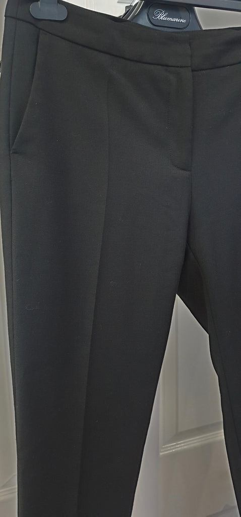 CLAUDIE PIERLOT Black Wool Blend Tapered Slim Leg Crop Fray Hem Trousers Pants