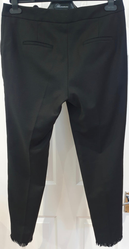 CLAUDIE PIERLOT Black Wool Blend Tapered Slim Leg Crop Fray Hem Trousers Pants