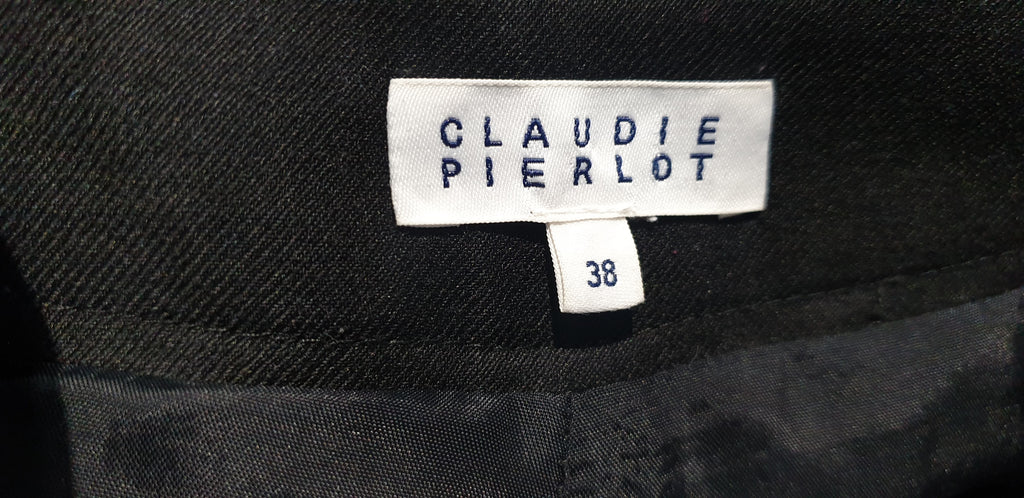 CLAUDIE PIERLOT Black Wool Blend Tapered Slim Leg Crop Fray Hem Trousers Pants