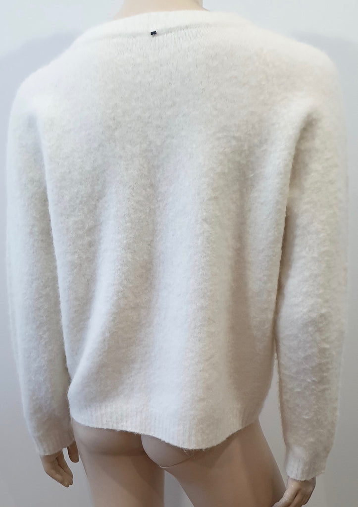 SPORTMAX CODE Cream Round Neck Long Sleeve Fluffy Knit Jumper Sweater Top M