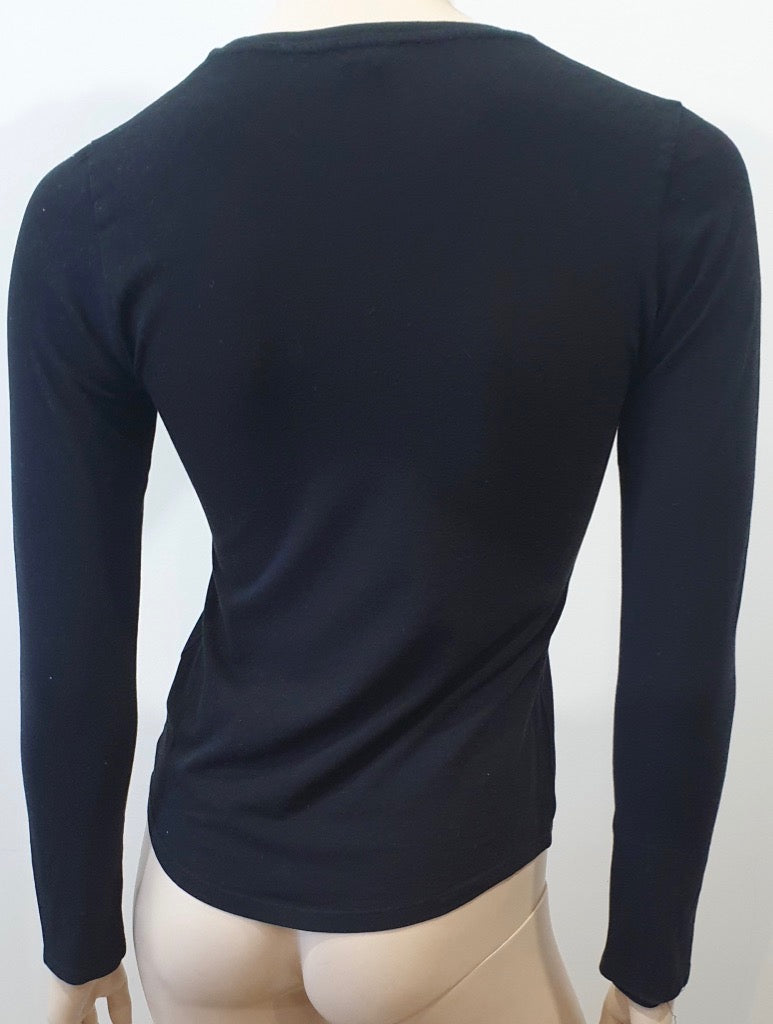 BURBERRY Childrens Black Cotton Beige Check Trim Long Sleeve T-Shirt Tee Top 14Y