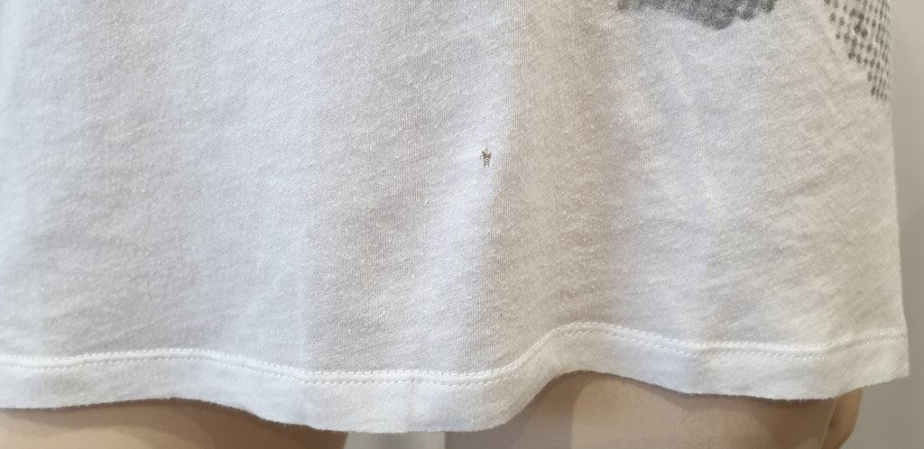 JOSEPH White Grey Cotton Floral Print V Neck Short Sleeve T-Shirt Tee Top L