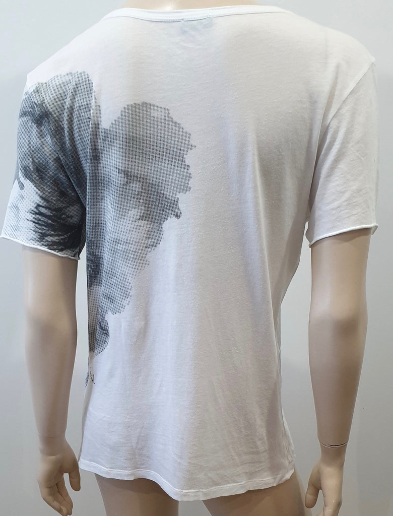 JOSEPH White Grey Cotton Floral Print V Neck Short Sleeve T-Shirt Tee Top L