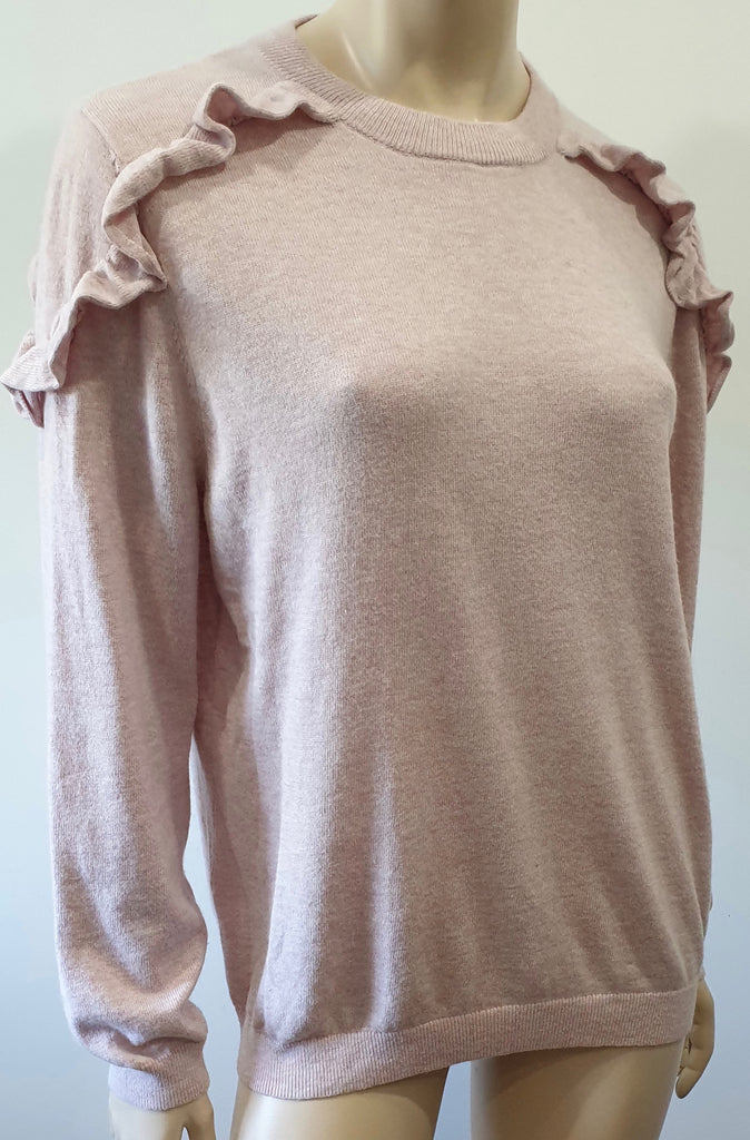JEFF KNITWEAR Pink Cotton Cashmere Blend Ruffle Trim Jumper Sweater Top UK12
