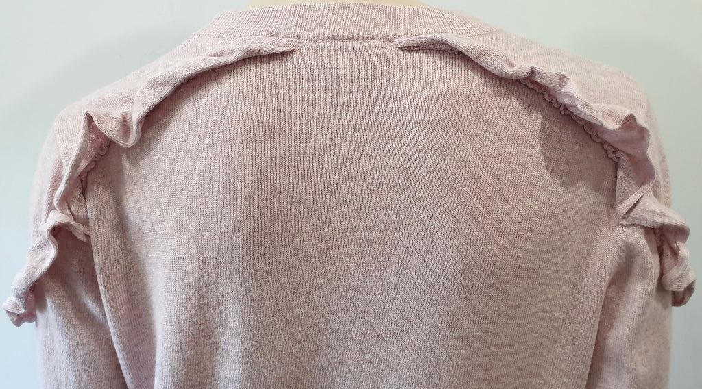JEFF KNITWEAR Pink Cotton Cashmere Blend Ruffle Trim Jumper Sweater Top UK12