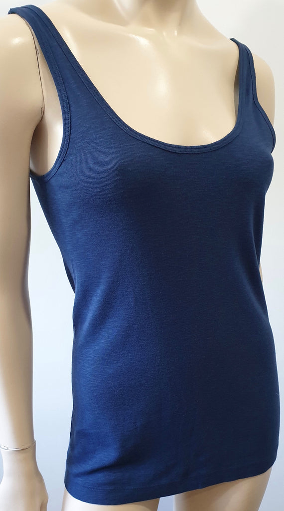 VINCE Blue Scoop Neckline Cotton Modal Sleeveless Vest Tank T-Shirt Tee Top M