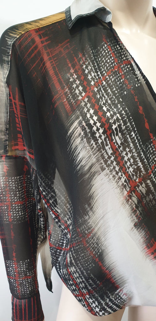 PINKO Multi Colour Abstract Print Sheer Crossover Long Sleeve Blouse Shirt Top