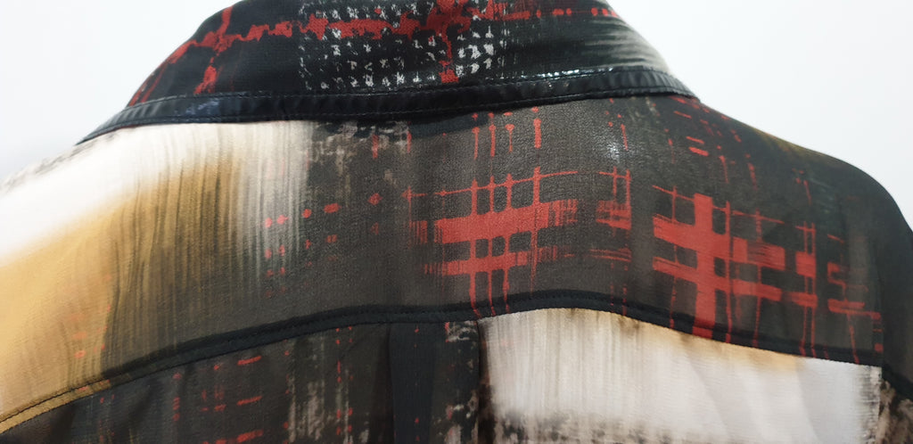 PINKO Multi Colour Abstract Print Sheer Crossover Long Sleeve Blouse Shirt Top