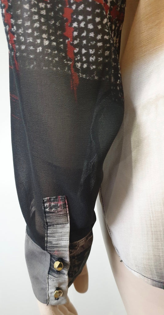 PINKO Multi Colour Abstract Print Sheer Crossover Long Sleeve Blouse Shirt Top