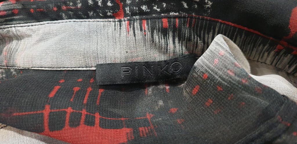 PINKO Multi Colour Abstract Print Sheer Crossover Long Sleeve Blouse Shirt Top