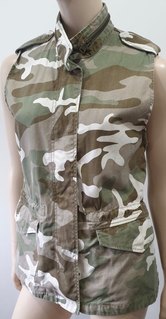 CLUB MONACO Green Brown White Cotton Sleeveless Camo Camouflage Gilet Jacket
