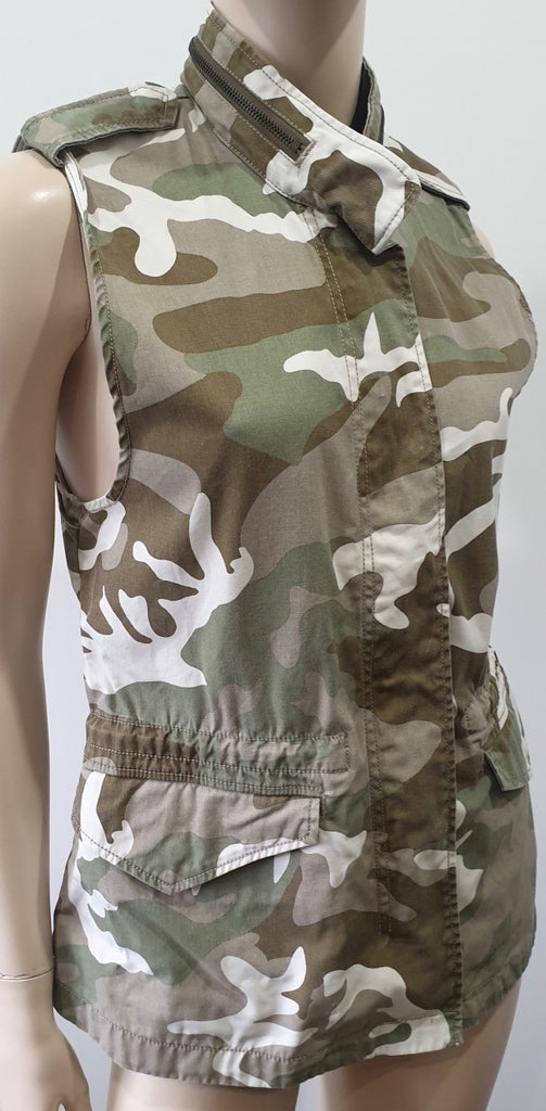 CLUB MONACO Green Brown White Cotton Sleeveless Camo Camouflage Gilet Jacket
