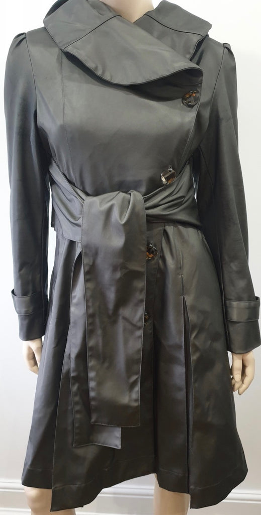 LA MACK LONDON Dark Grey Hooded Jewelled Fastened Belted Trench Coat Mac 10