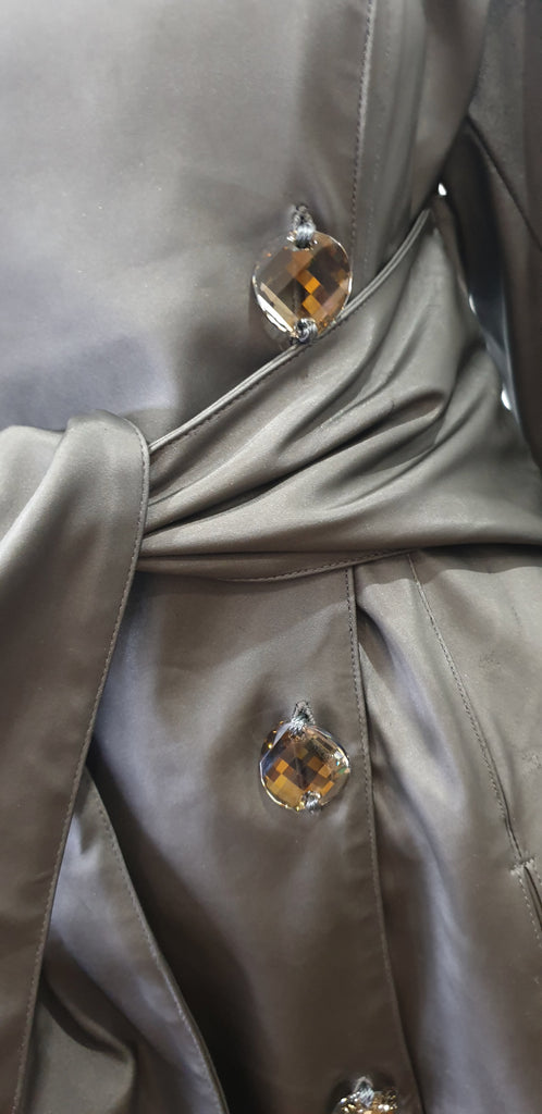 LA MACK LONDON Dark Grey Hooded Jewelled Fastened Belted Trench Coat Mac 10