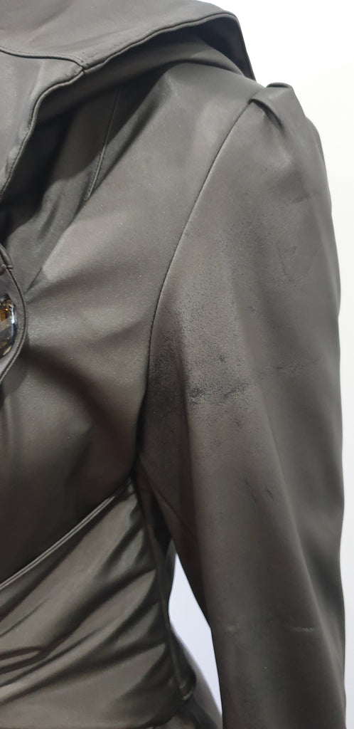 LA MACK LONDON Dark Grey Hooded Jewelled Fastened Belted Trench Coat Mac 10