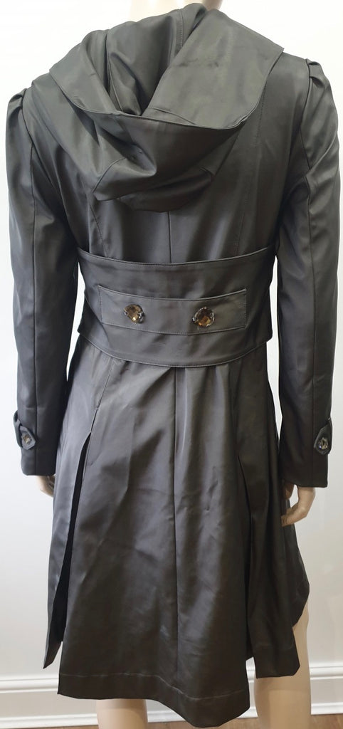 LA MACK LONDON Dark Grey Hooded Jewelled Fastened Belted Trench Coat Mac 10