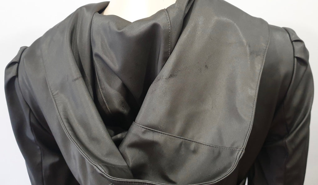 LA MACK LONDON Dark Grey Hooded Jewelled Fastened Belted Trench Coat Mac 10