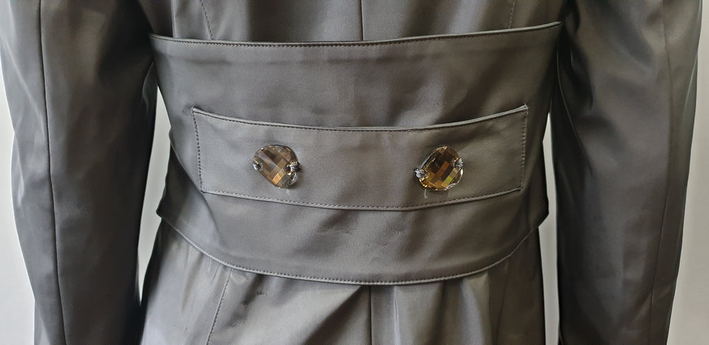 LA MACK LONDON Dark Grey Hooded Jewelled Fastened Belted Trench Coat Mac 10