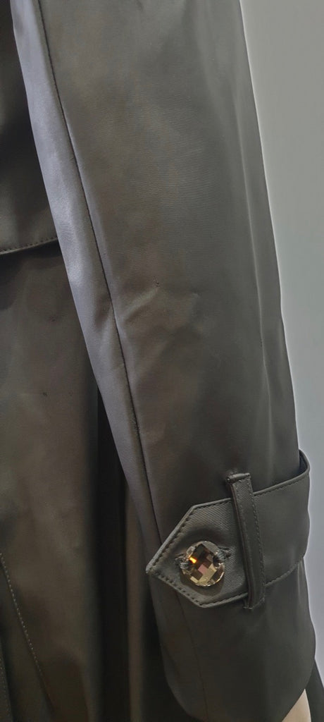 LA MACK LONDON Dark Grey Hooded Jewelled Fastened Belted Trench Coat Mac 10