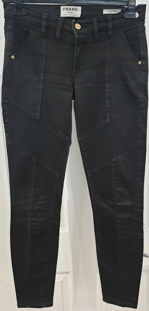 FRAME Charcoal Grey SKINNY BIKER Capri Faded Distressed Denim Jeans Pants 26