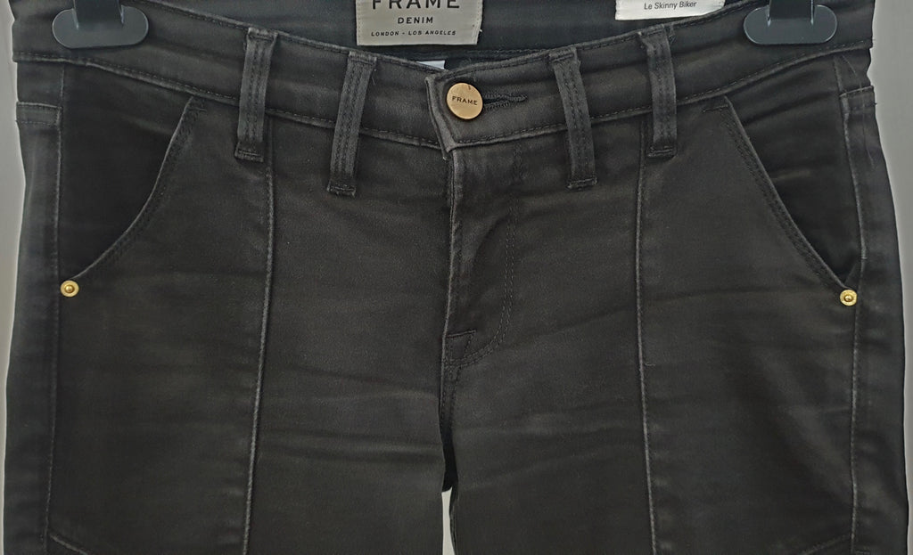 FRAME Charcoal Grey SKINNY BIKER Capri Faded Distressed Denim Jeans Pants 26