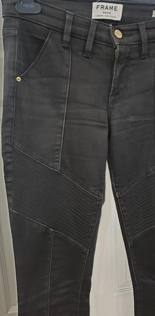 FRAME Charcoal Grey SKINNY BIKER Capri Faded Distressed Denim Jeans Pants 26