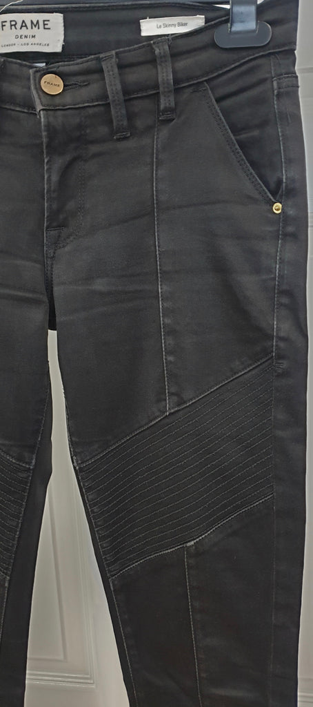 FRAME Charcoal Grey SKINNY BIKER Capri Faded Distressed Denim Jeans Pants 26