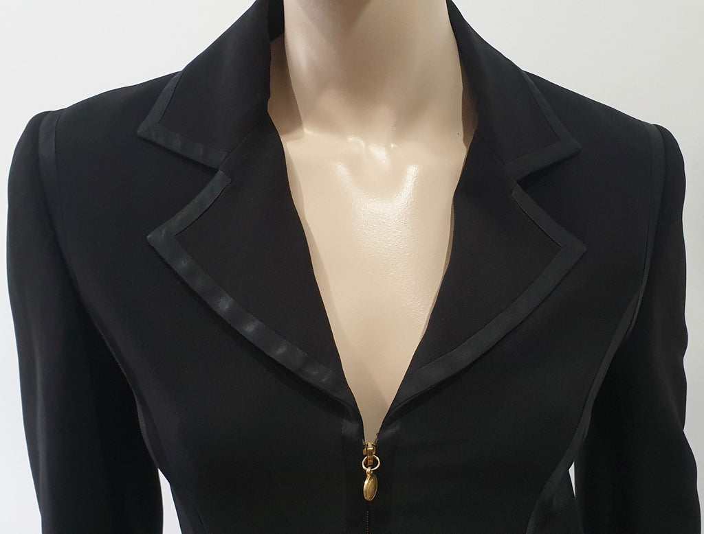 GUCCI Black Silk Blend Collared Gold Tone GG Zip Front Blazer Jacket Top I40 UK8