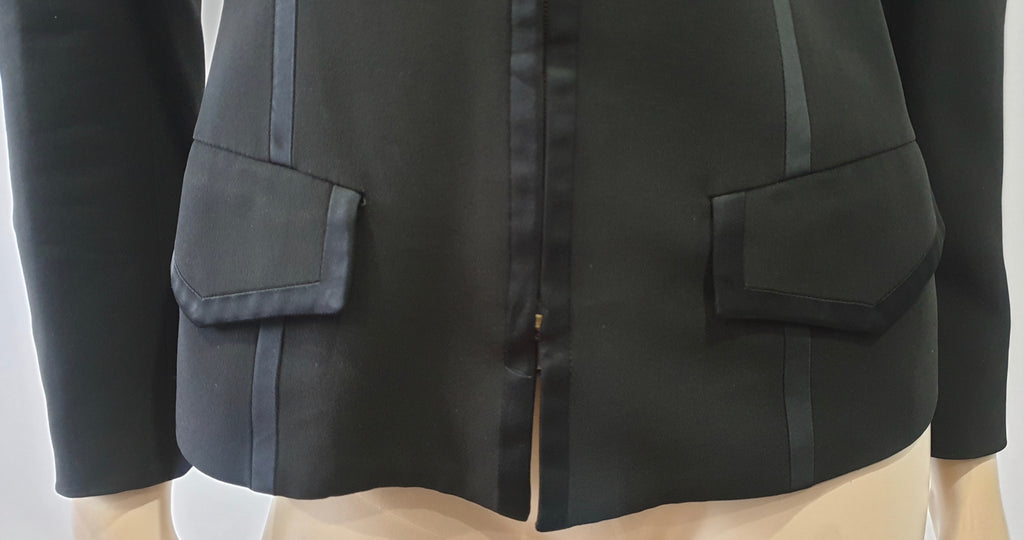 GUCCI Black Silk Blend Collared Gold Tone GG Zip Front Blazer Jacket Top I40 UK8