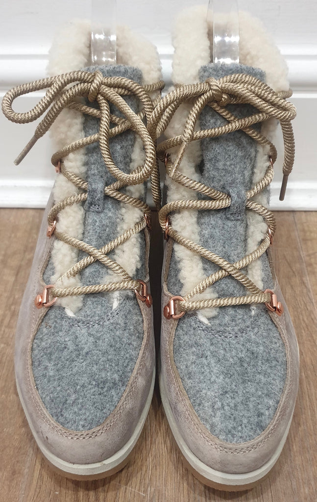 SOREL Beige Suede Grey & Cream Fabric Panel Rubber Sole Ankle Boots UK7.5 NEW!
