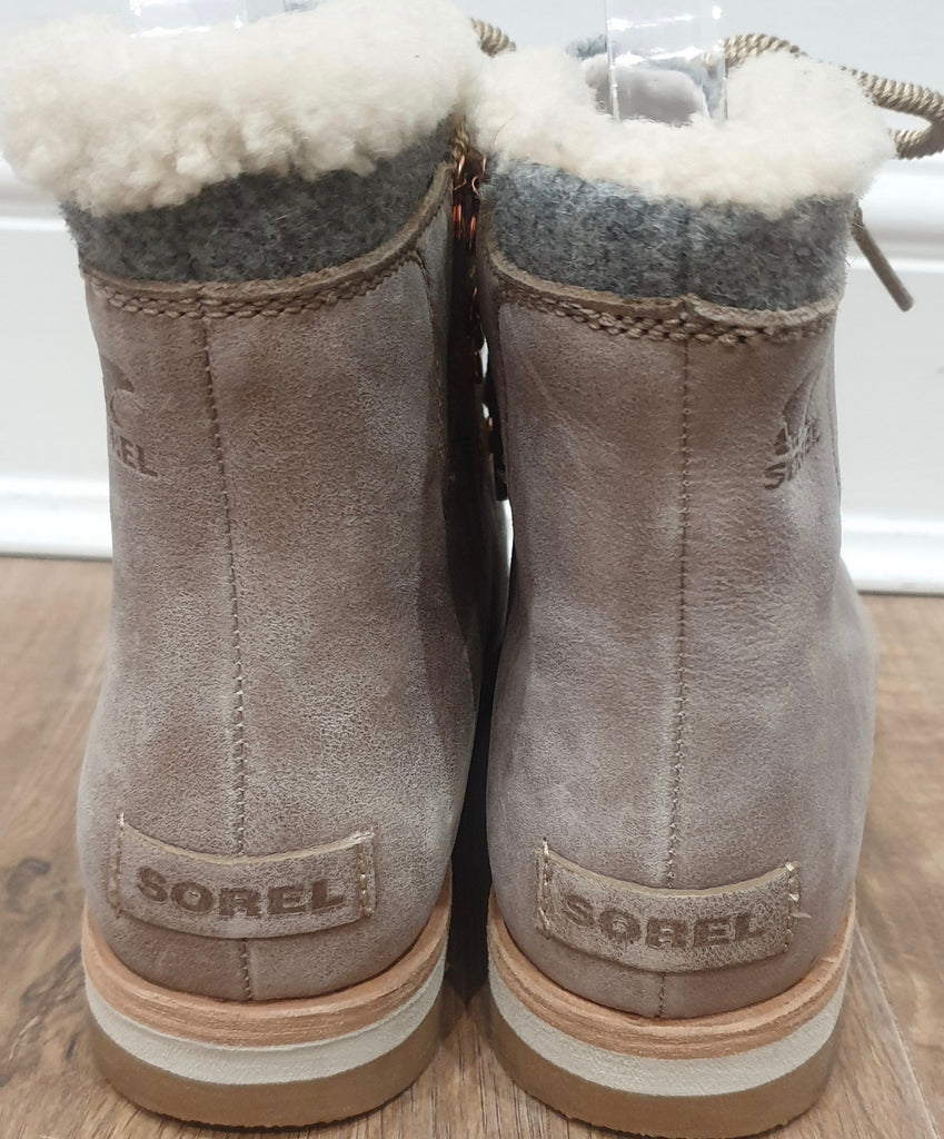 SOREL Beige Suede Grey & Cream Fabric Panel Rubber Sole Ankle Boots UK7.5 NEW!