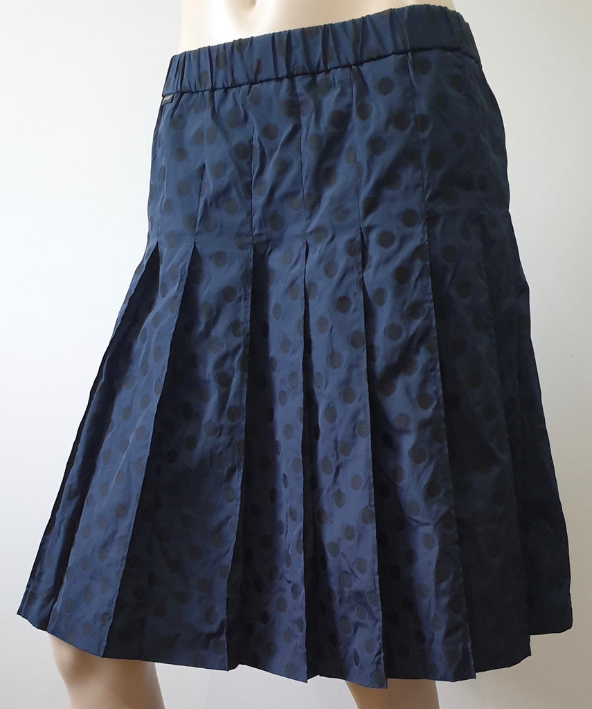 MONCLER Blue & Black Polka Dot Elasticated Waist Pleated Knee Length Skirt UK10