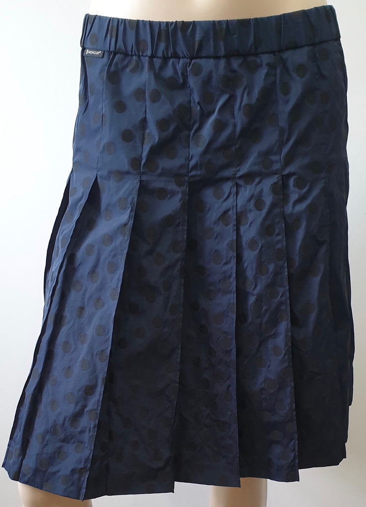 MONCLER Blue & Black Polka Dot Elasticated Waist Pleated Knee Length Skirt UK10