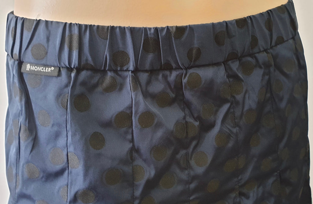 MONCLER Blue & Black Polka Dot Elasticated Waist Pleated Knee Length Skirt UK10