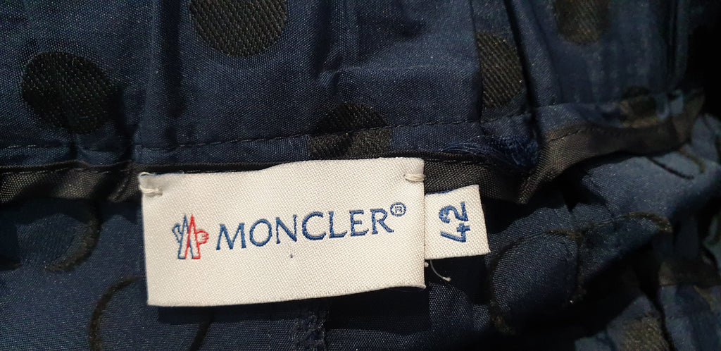 MONCLER Blue & Black Polka Dot Elasticated Waist Pleated Knee Length Skirt UK10