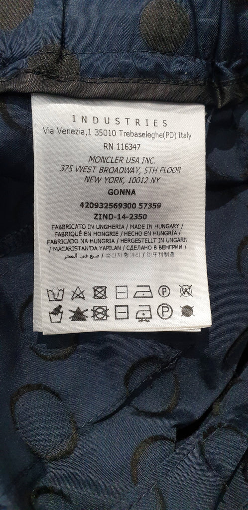 MONCLER Blue & Black Polka Dot Elasticated Waist Pleated Knee Length Skirt UK10