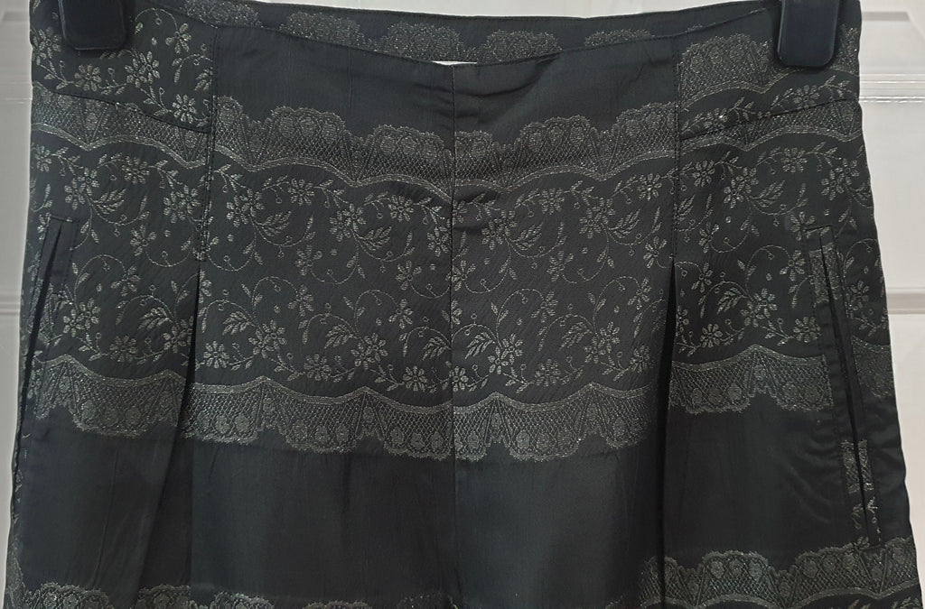 GANNI Charcoal Grey Silver Metallic Floral Stitch Wide Crop Trousers Pants NEW!