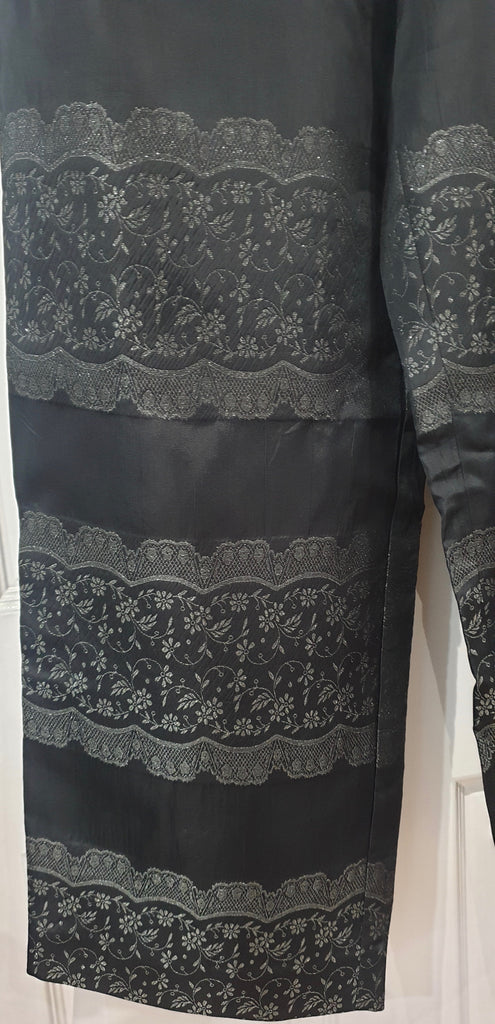 GANNI Charcoal Grey Silver Metallic Floral Stitch Wide Crop Trousers Pants NEW!