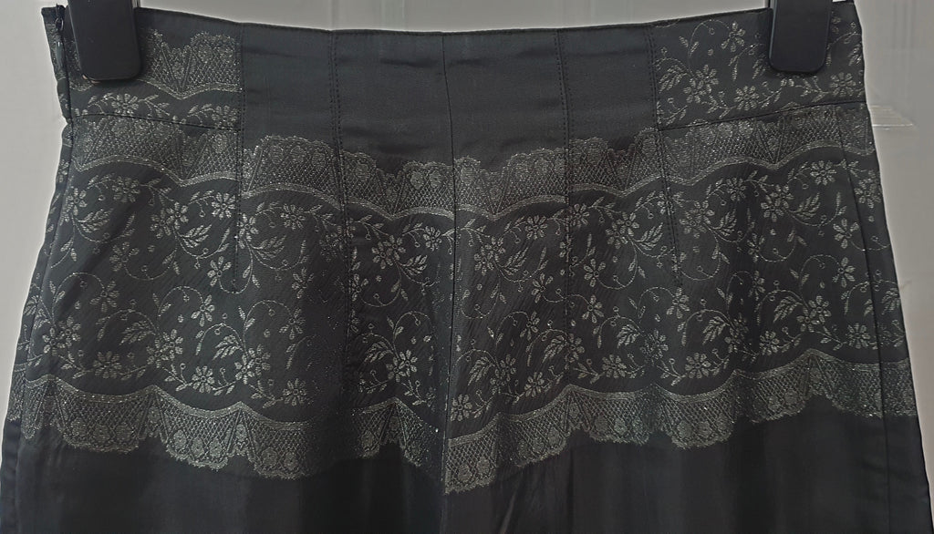 GANNI Charcoal Grey Silver Metallic Floral Stitch Wide Crop Trousers Pants NEW!