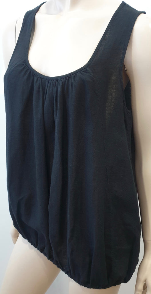 NICOLE FARHI Black Linen Cotton Sleeveless Elasticated Hemline Cami Camisole Top