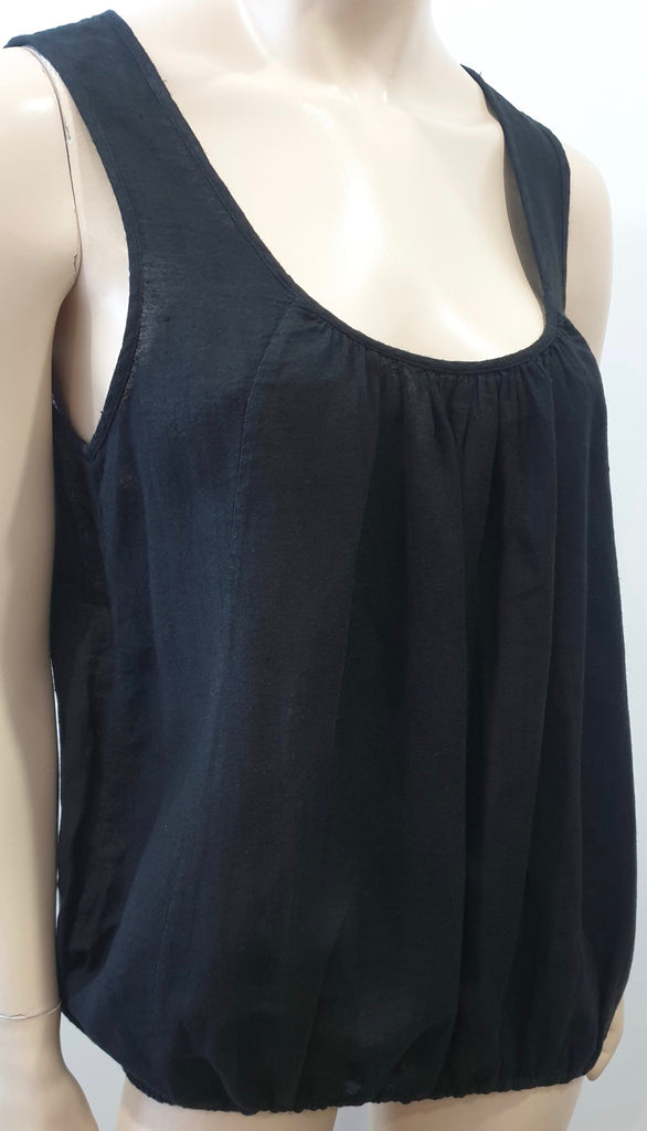 NICOLE FARHI Black Linen Cotton Sleeveless Elasticated Hemline Cami Camisole Top