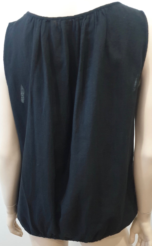 NICOLE FARHI Black Linen Cotton Sleeveless Elasticated Hemline Cami Camisole Top