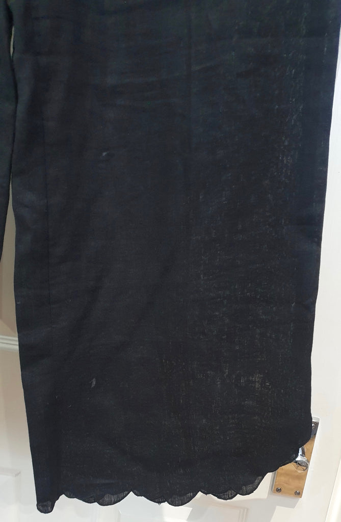 NICOLE FARHI Black Linen Silk Elastic Drawstring Waist Crop Capri Trousers Pants