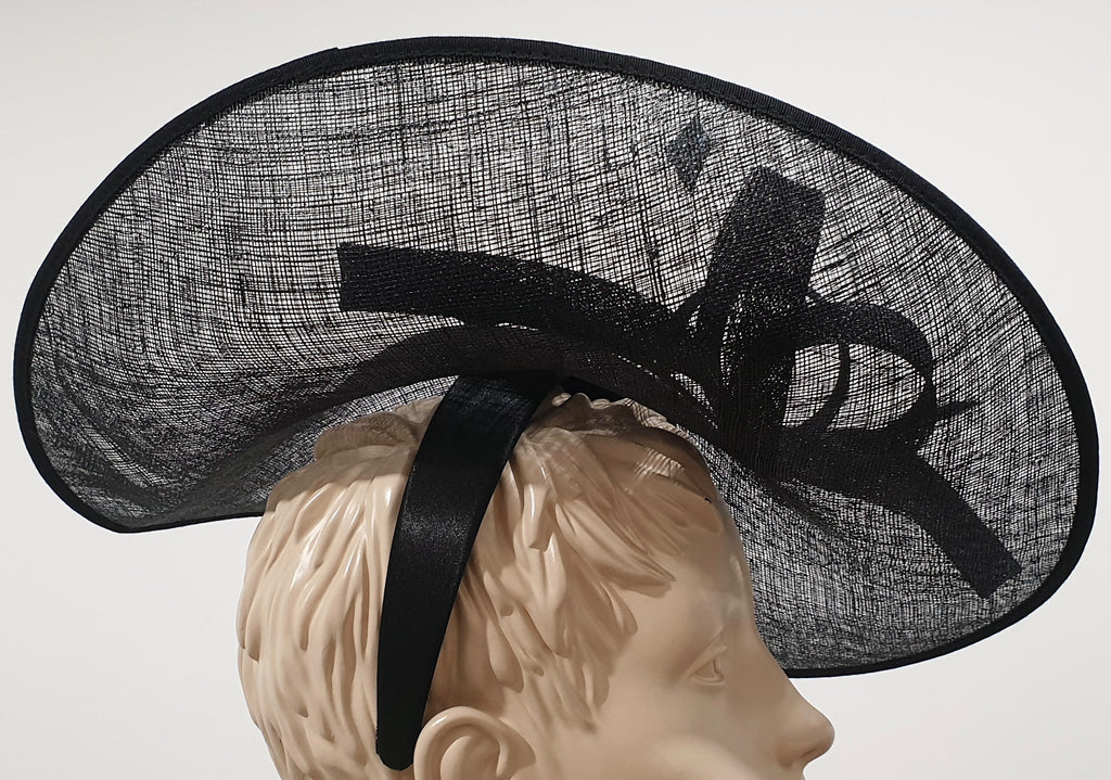 Women's Black Sinamay Occasion Wear Wedding Races Headband Fascinator Hat