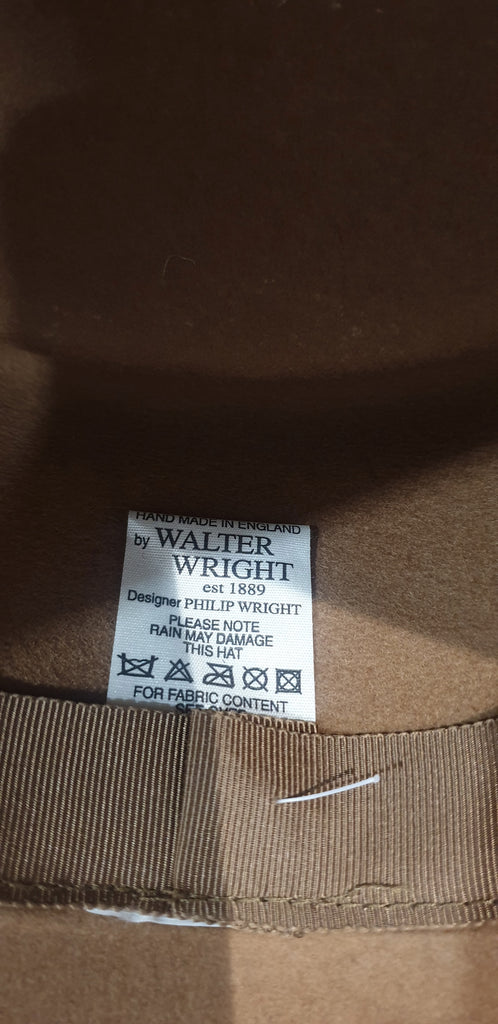 WALTER WRIGHT Caramel Brown Wool Felt Ribbon Bow Formal Pillar Box Hat NEW!