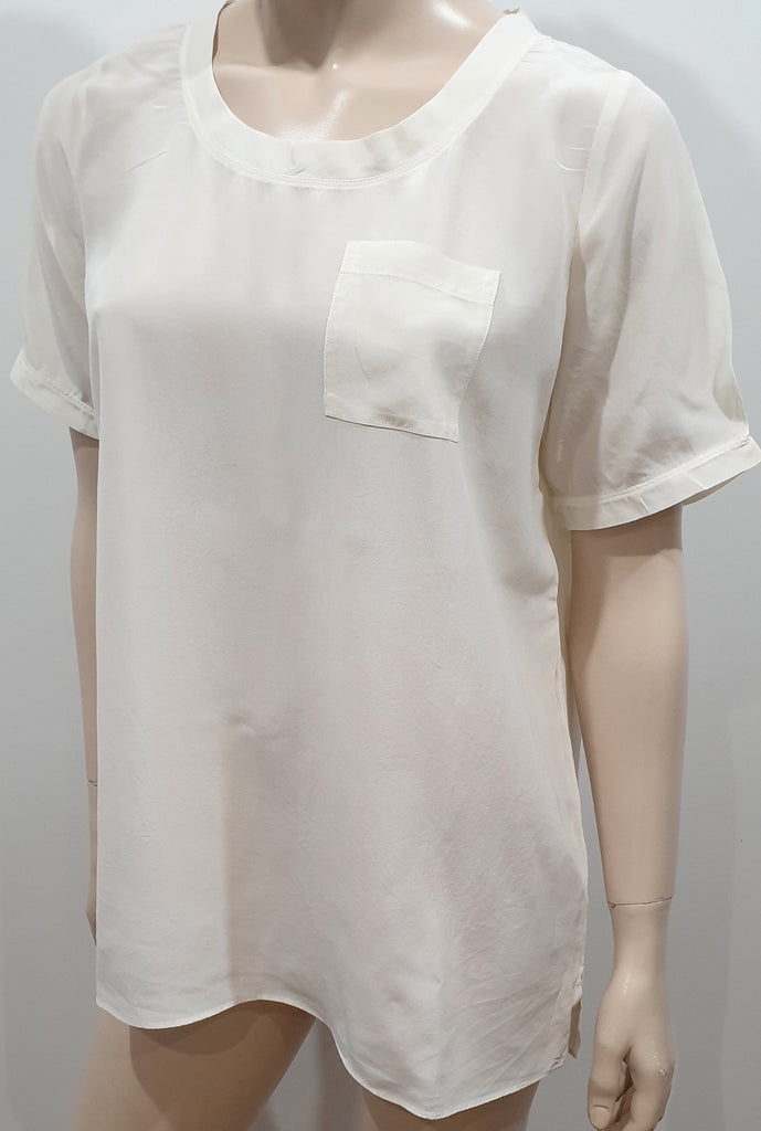 PURE COLLECTION Cream Sheer Silk Round Neck Short Sleeve Blouse Shirt Top UK14